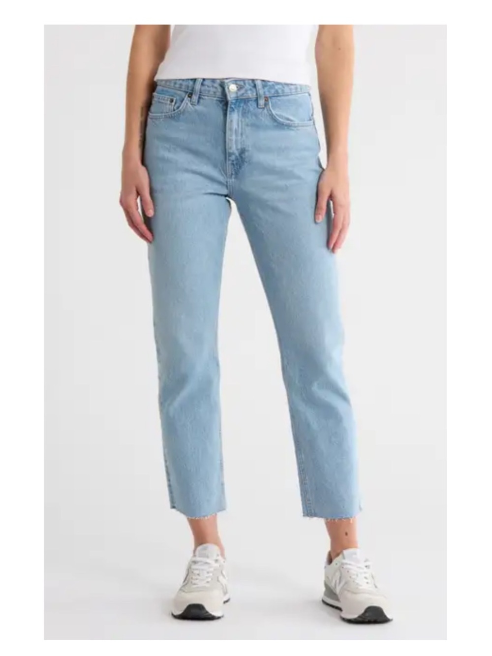 Topshop Mid Rise Raw Hem Straight Leg Jeans 27 Bleach